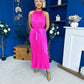Madina Pleated Halter Maxi Dress in Pink