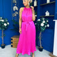 Madina Pleated Halter Maxi Dress in Pink