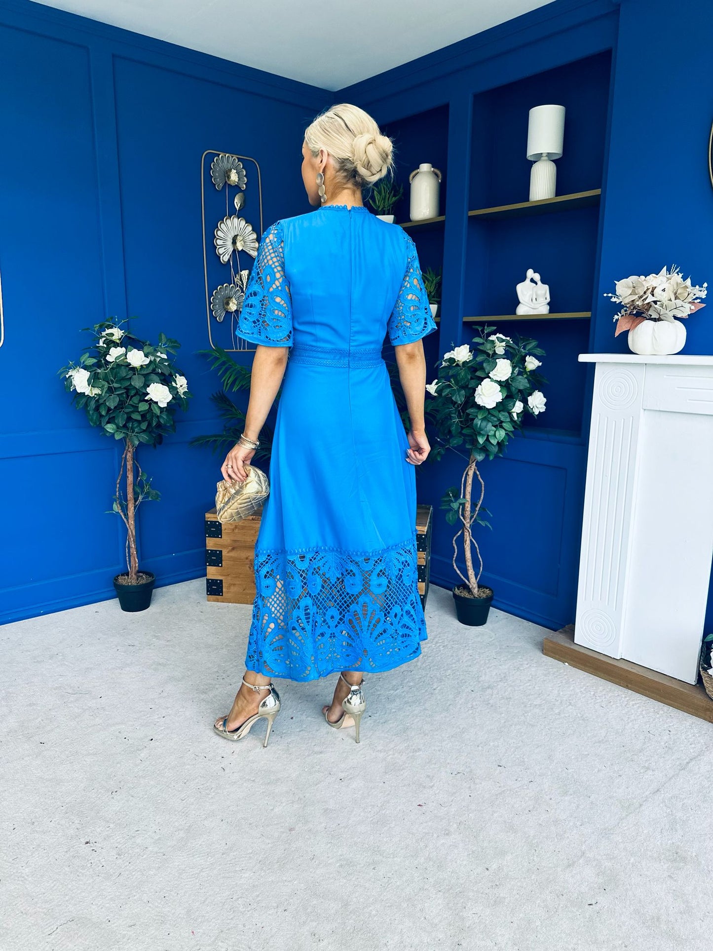 Oran Crochet Detail Occasion Dress Cobalt