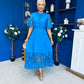 Oran Crochet Detail Occasion Dress Cobalt