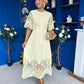 Oran Crochet Detail Occasion Dress Yellow