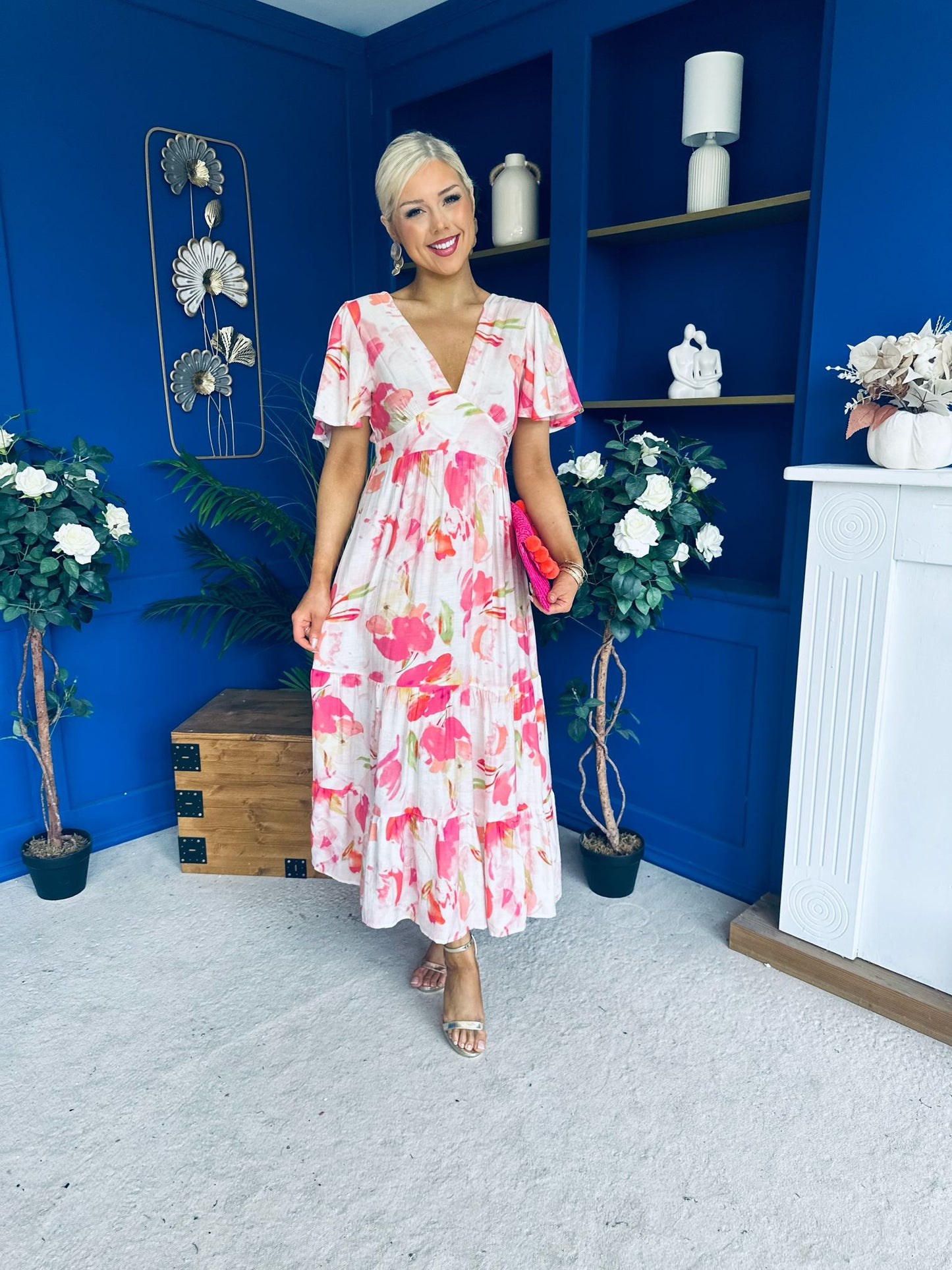 Fern Banded Midi Dress Floral Pink