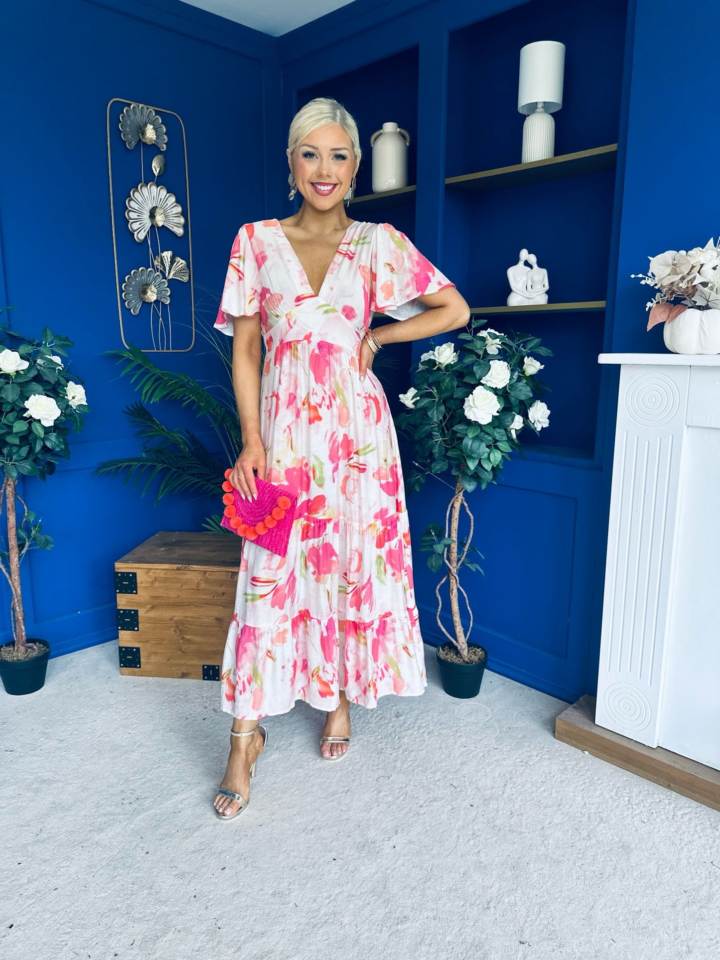 Fern Banded Midi Dress Floral Pink