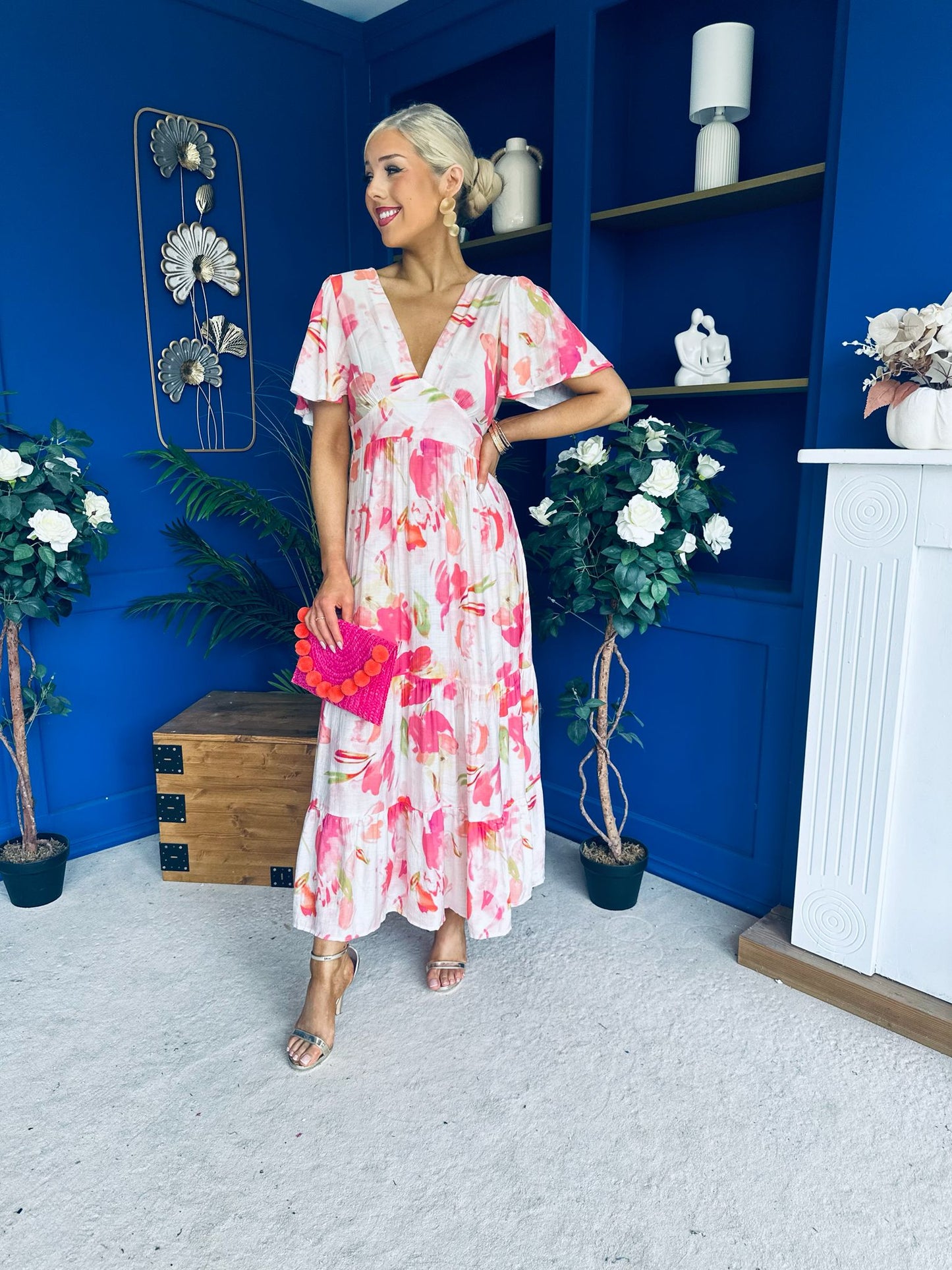 Fern Banded Midi Dress Floral Pink