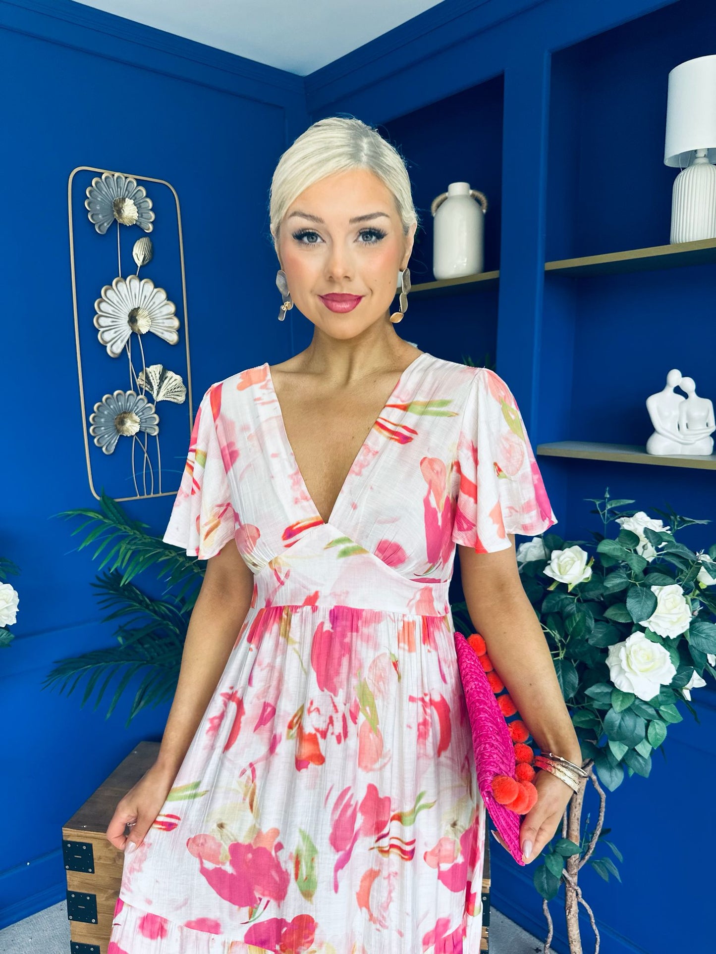 Fern Banded Midi Dress Floral Pink