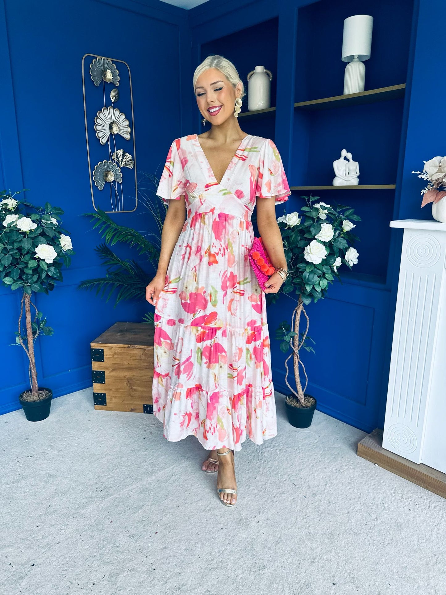 Fern Banded Midi Dress Floral Pink