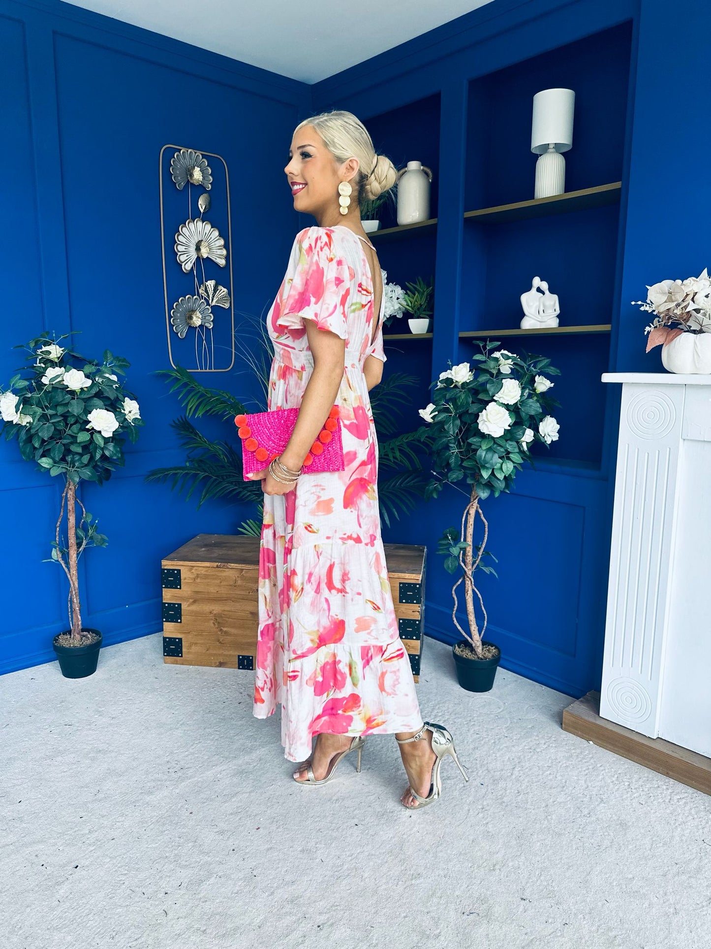 Fern Banded Midi Dress Floral Pink