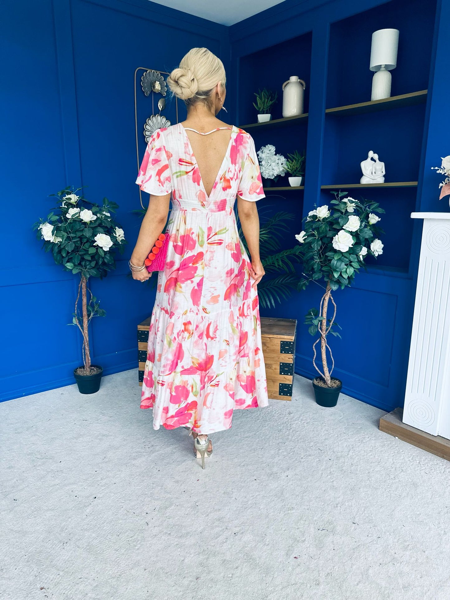 Fern Banded Midi Dress Floral Pink
