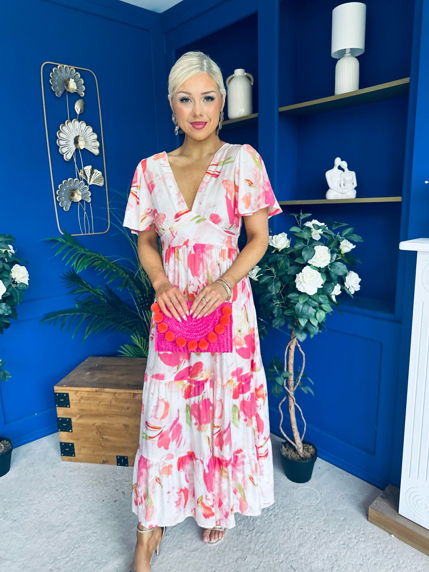 Fern Banded Midi Dress Floral Pink