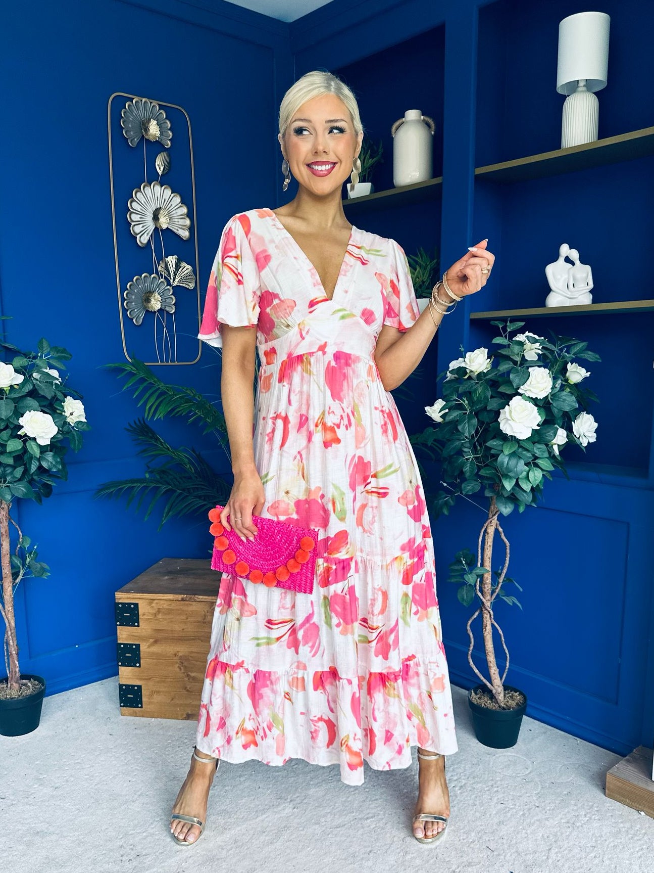 Fern Banded Midi Dress Floral Pink