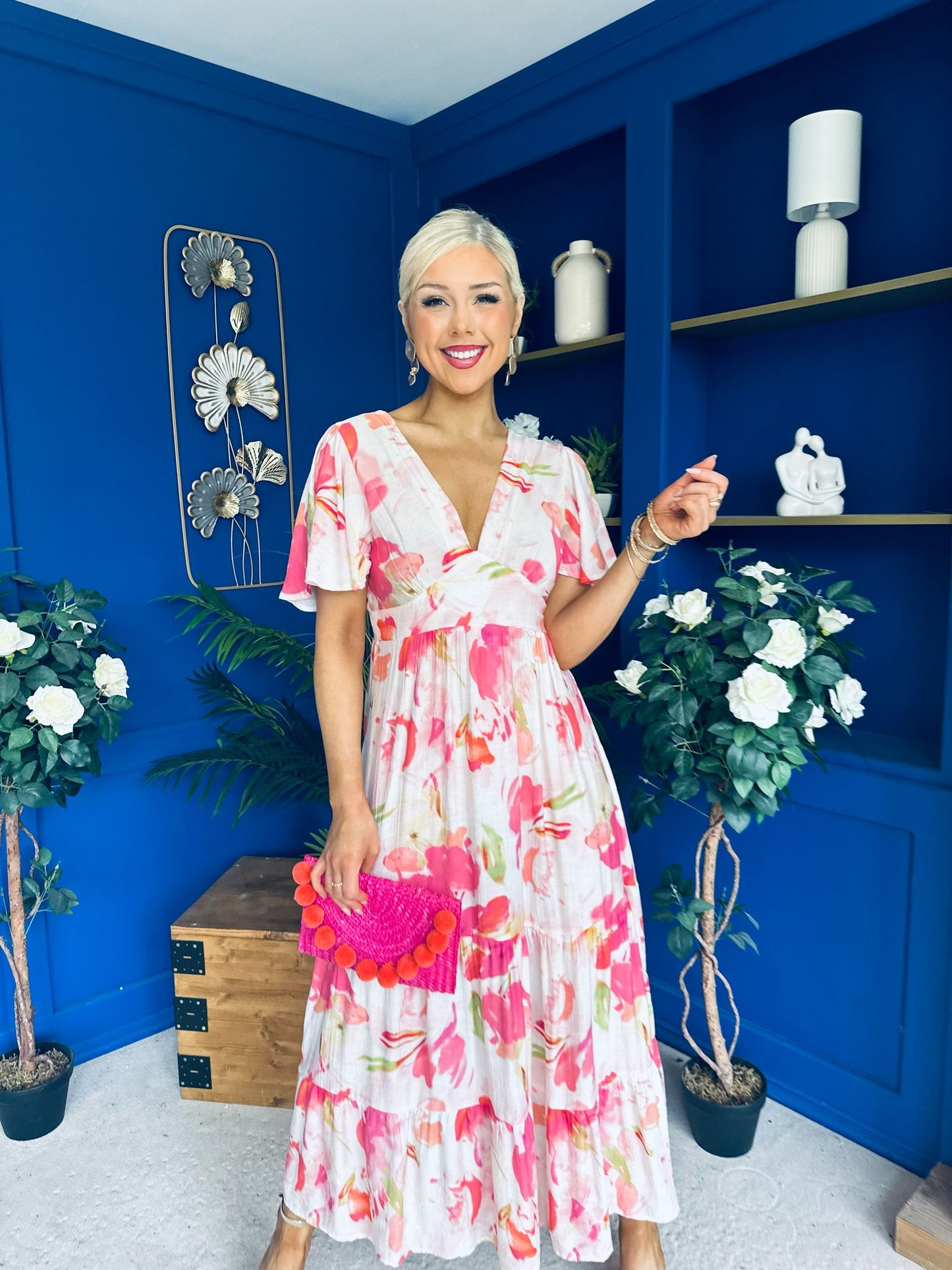 Fern Banded Midi Dress Floral Pink
