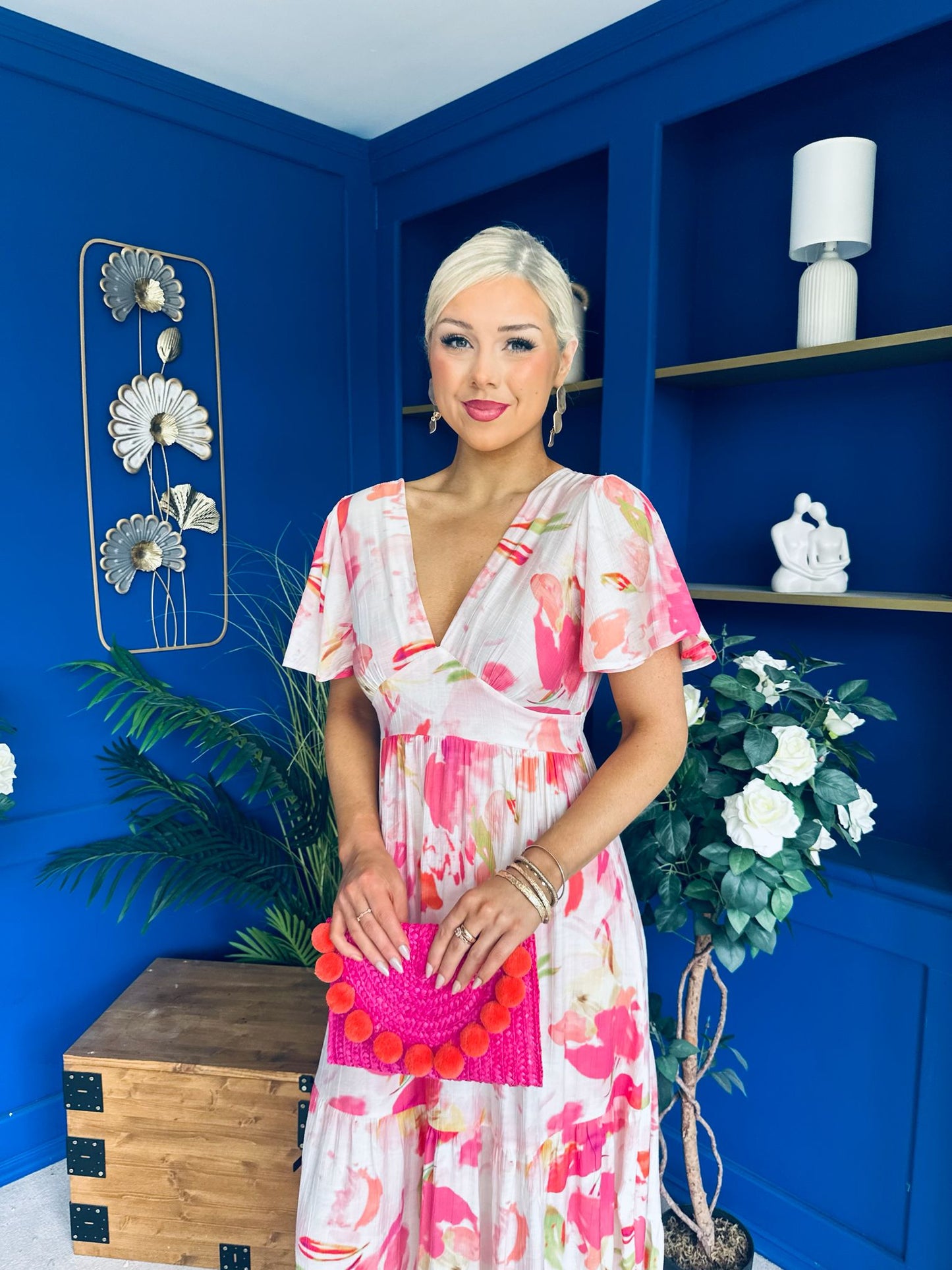 Fern Banded Midi Dress Floral Pink