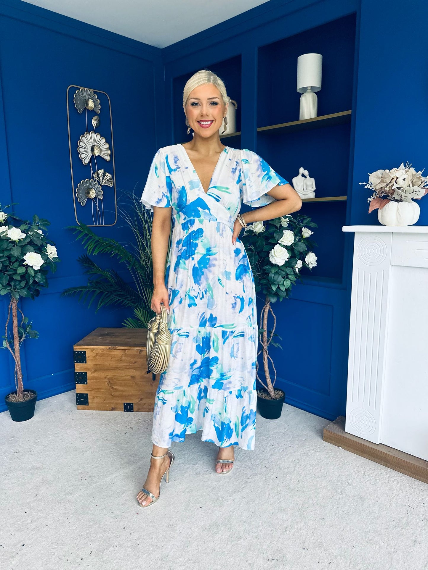 Fern Banded Midi Dress Floral Blue