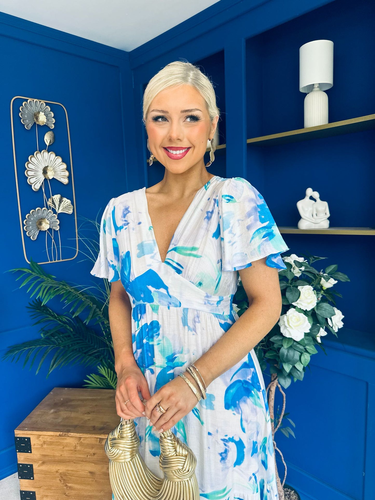 Fern Banded Midi Dress Floral Blue