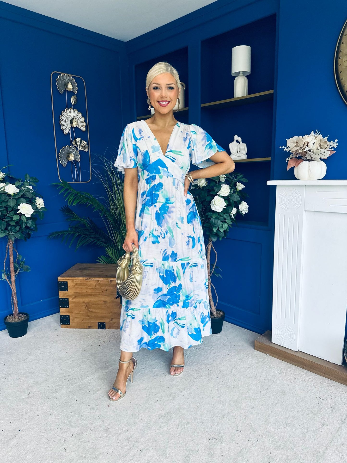 Fern Banded Midi Dress Floral Blue