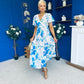Fern Banded Midi Dress Floral Blue