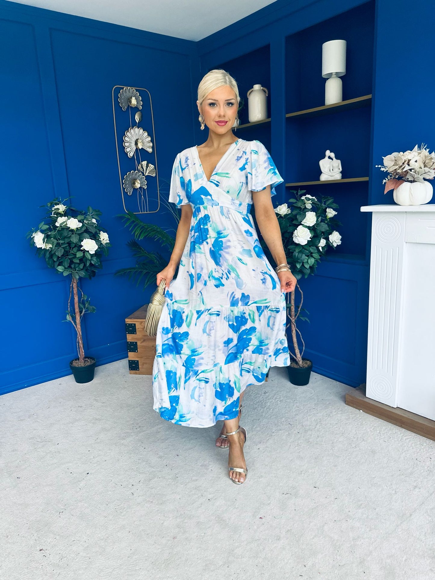 Fern Banded Midi Dress Floral Blue