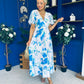 Fern Banded Midi Dress Floral Blue