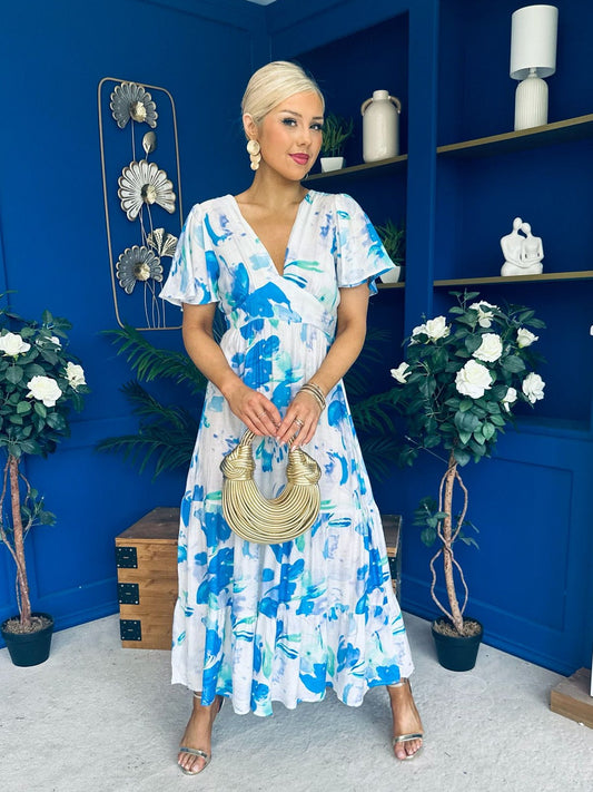Fern Banded Midi Dress Floral Blue
