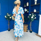 Fern Banded Midi Dress Floral Blue