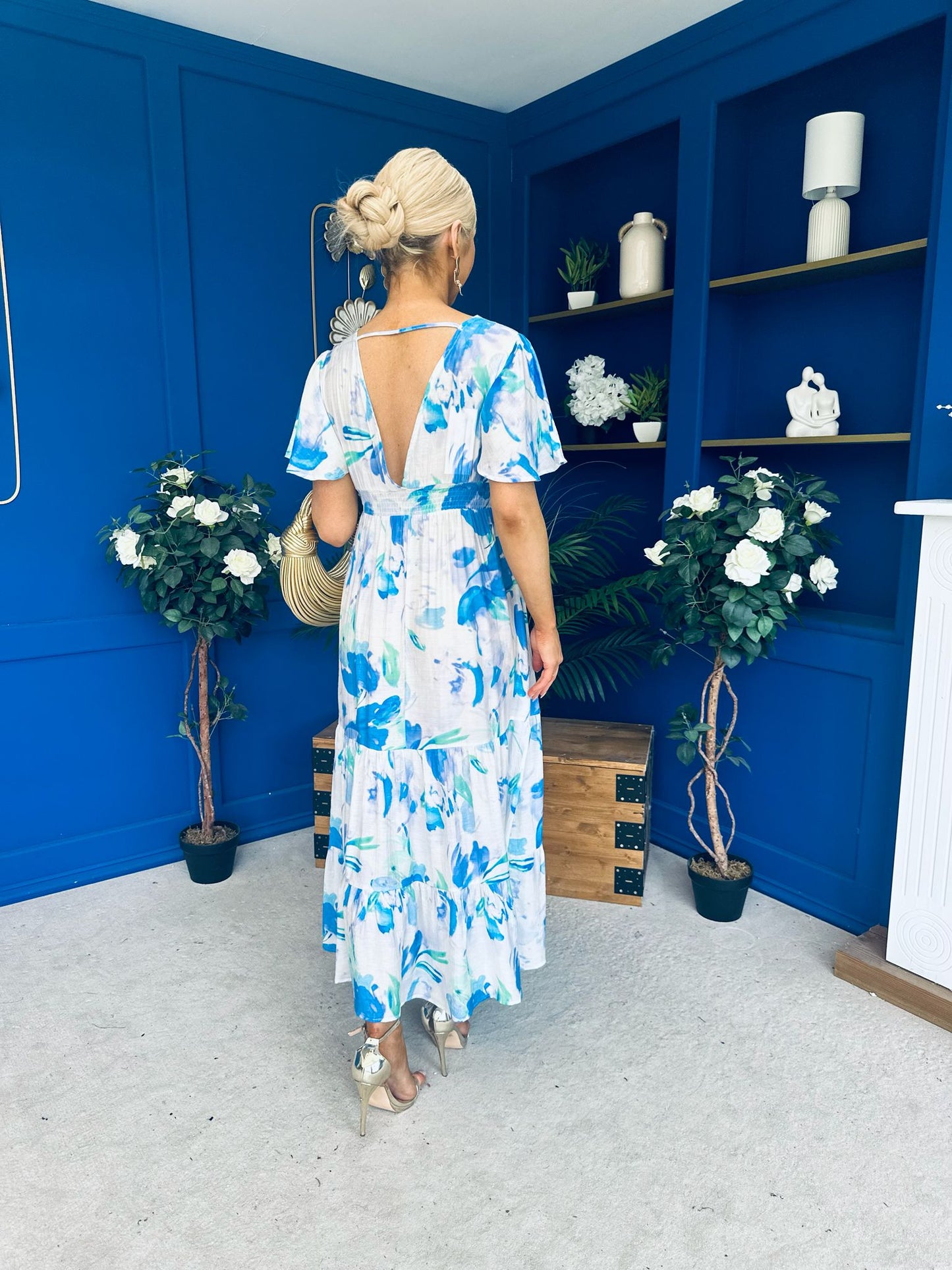 Fern Banded Midi Dress Floral Blue