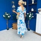 Fern Banded Midi Dress Floral Blue