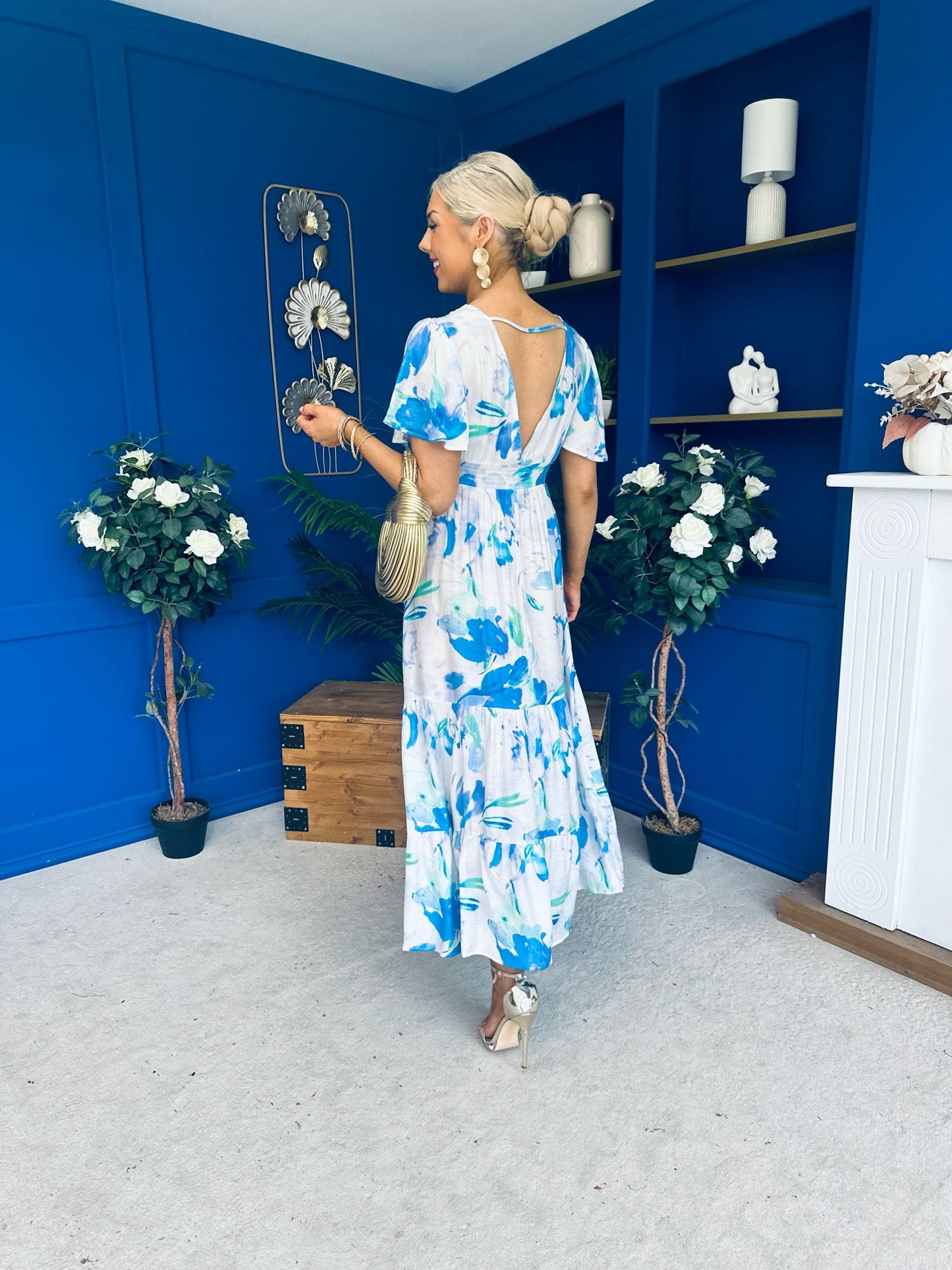Fern Banded Midi Dress Floral Blue