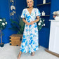 Fern Banded Midi Dress Floral Blue