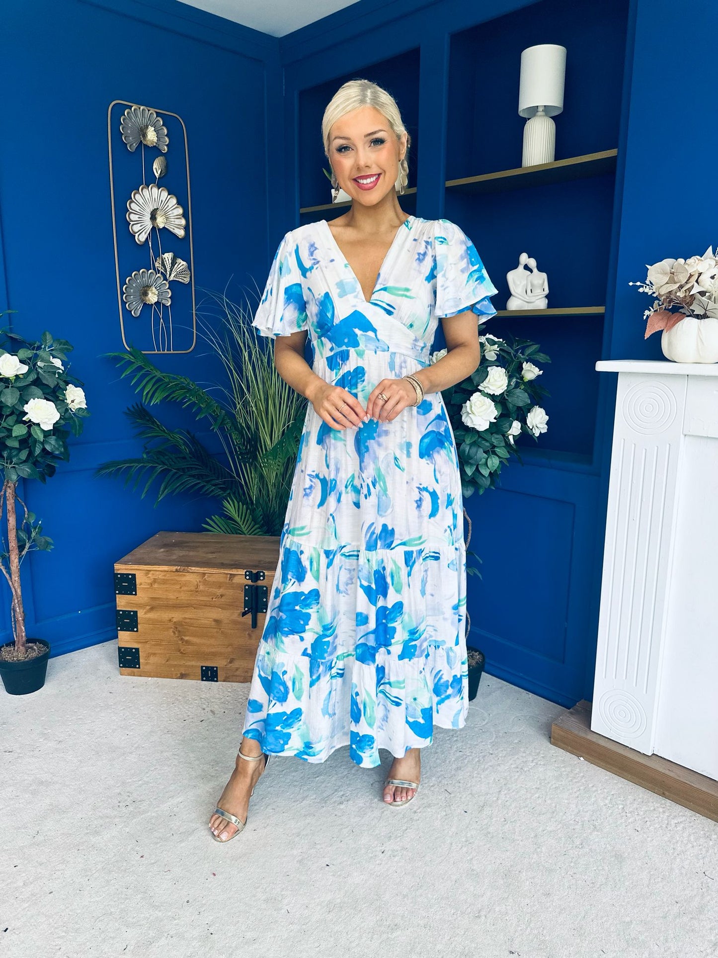Fern Banded Midi Dress Floral Blue