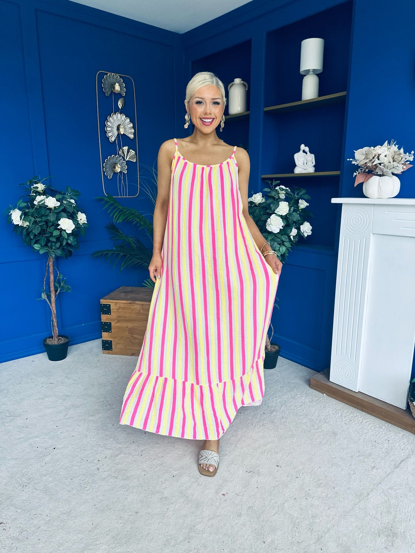 Fleur Striped Para Maxi Dress Dress Yellow