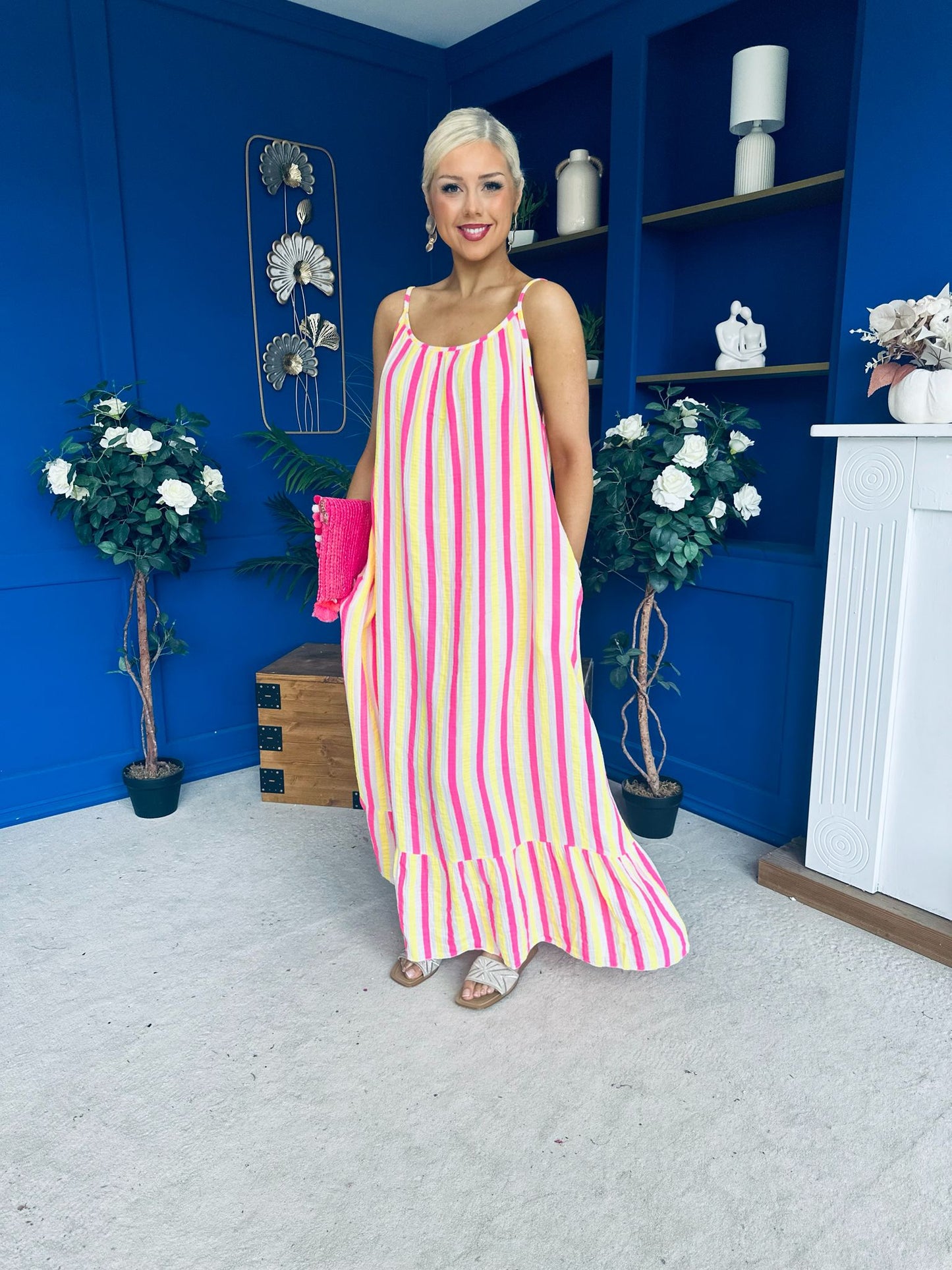 Fleur Striped Para Maxi Dress Dress Yellow