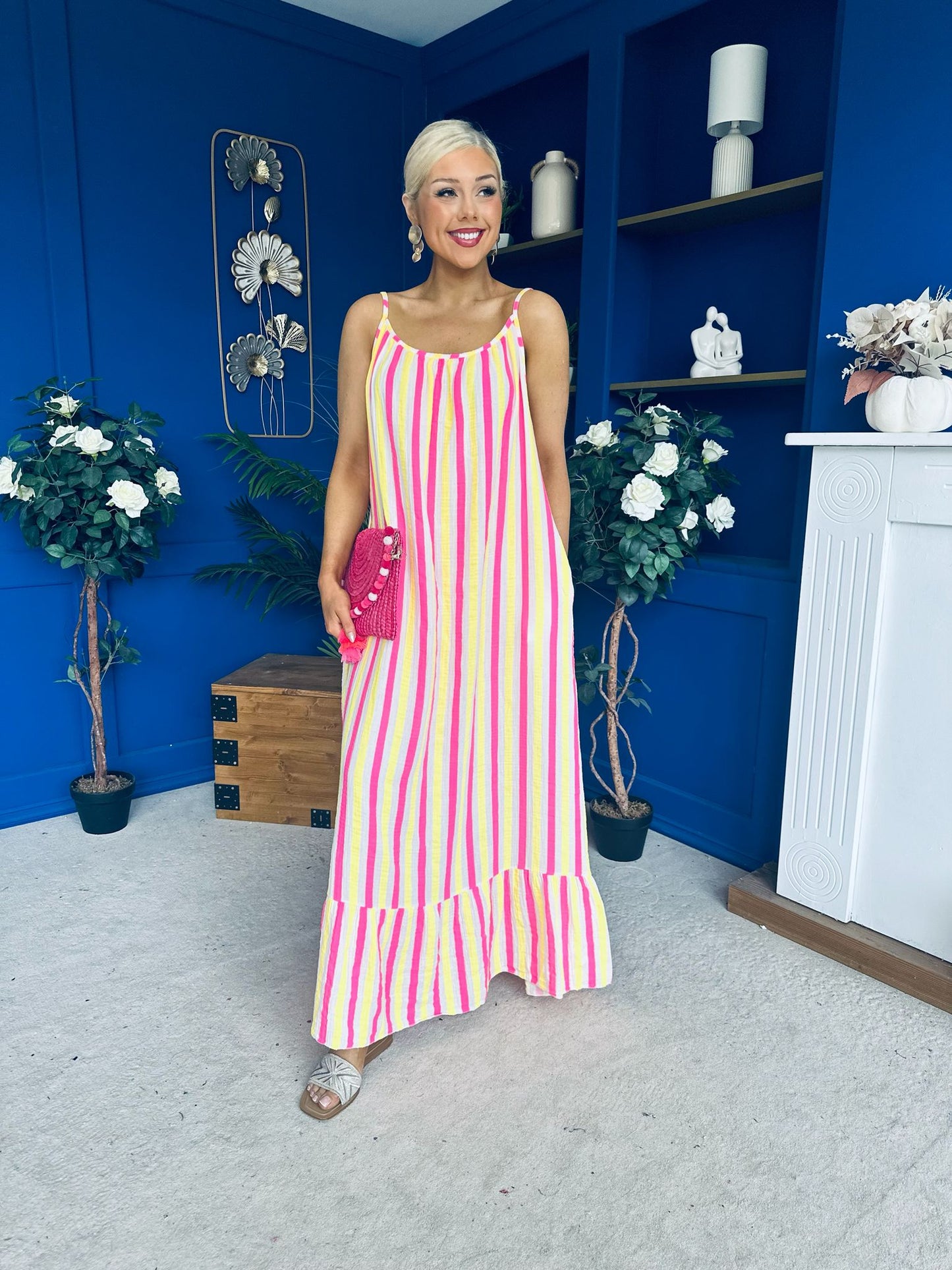 Fleur Striped Para Maxi Dress Dress Yellow