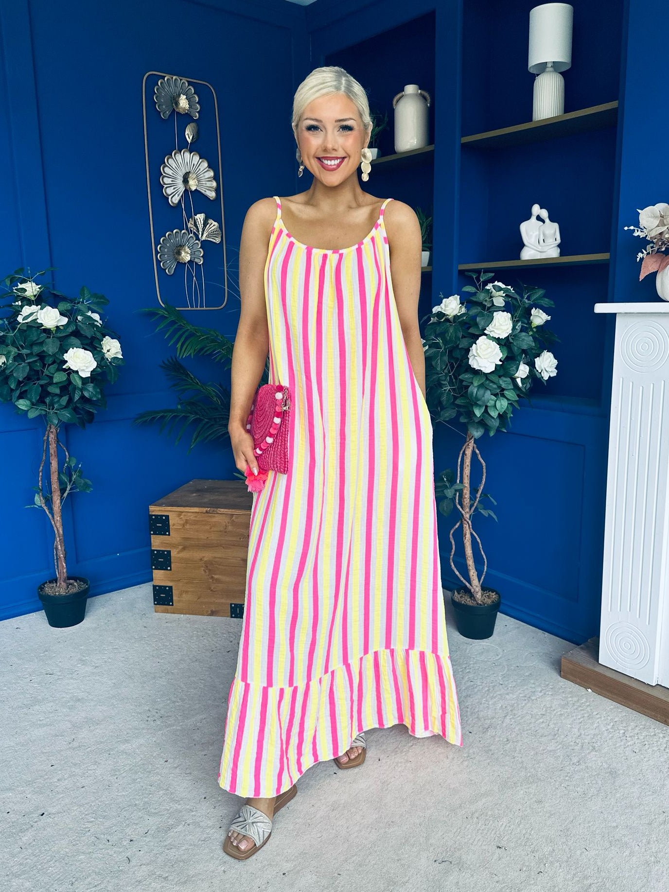 Fleur Striped Para Maxi Dress Dress Yellow