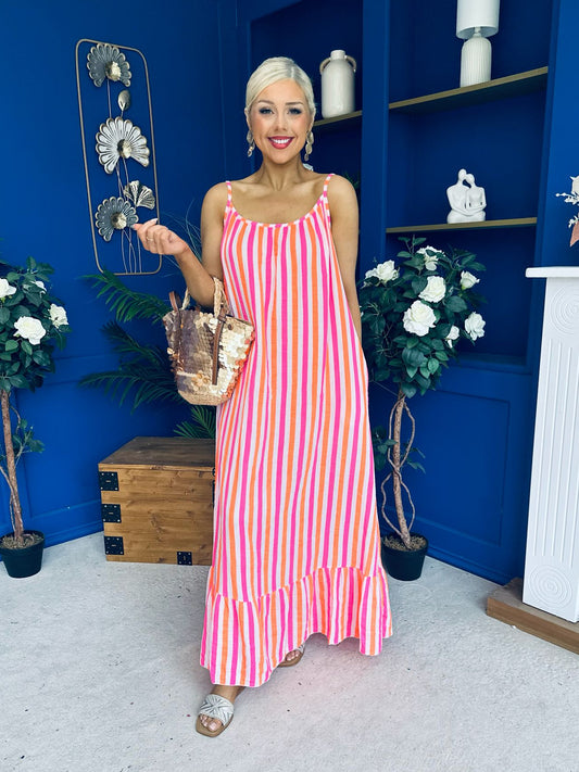 Fleur Striped Para Maxi Dress Dress Orange