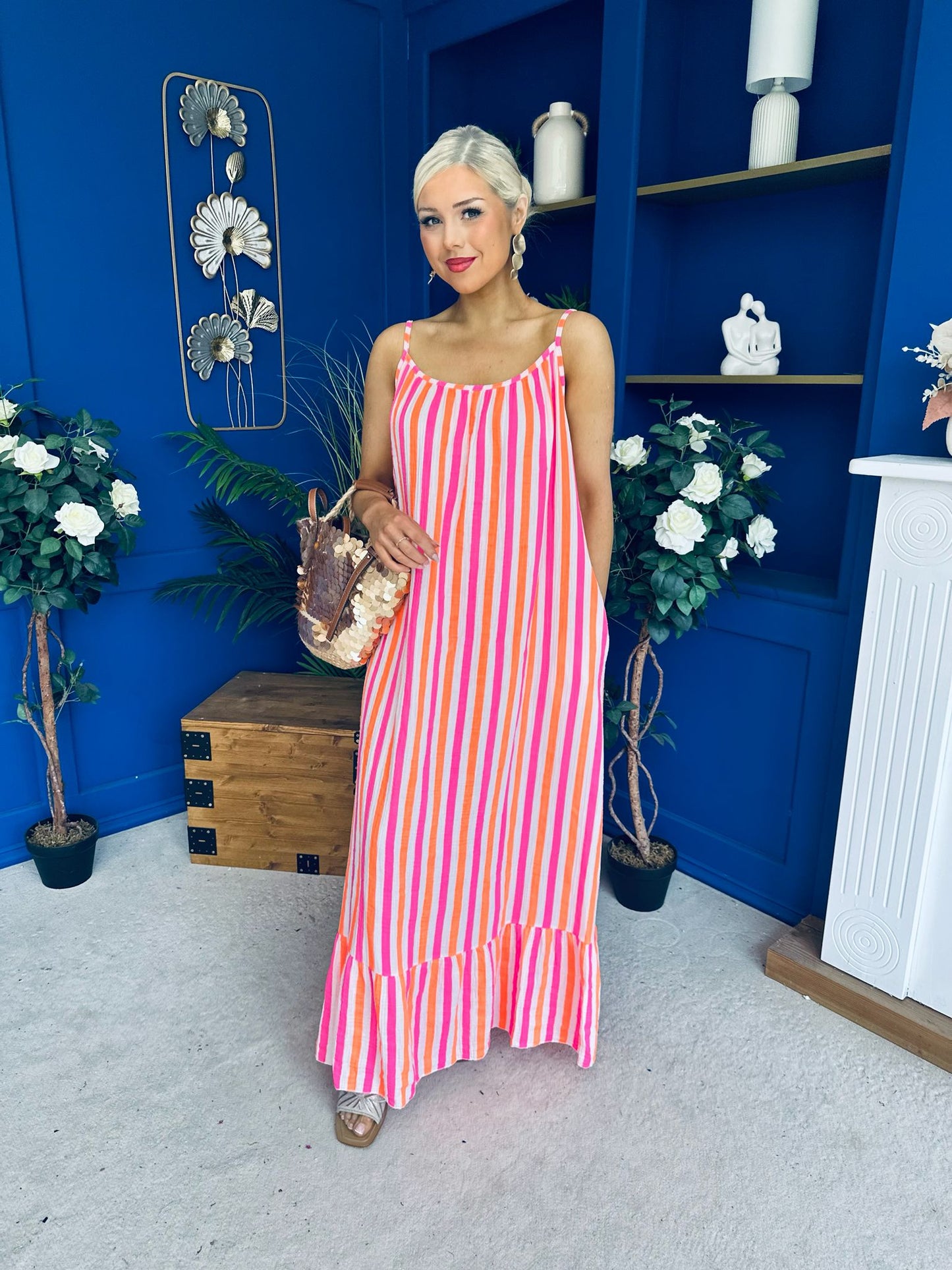 Fleur Striped Para Maxi Dress Dress Orange