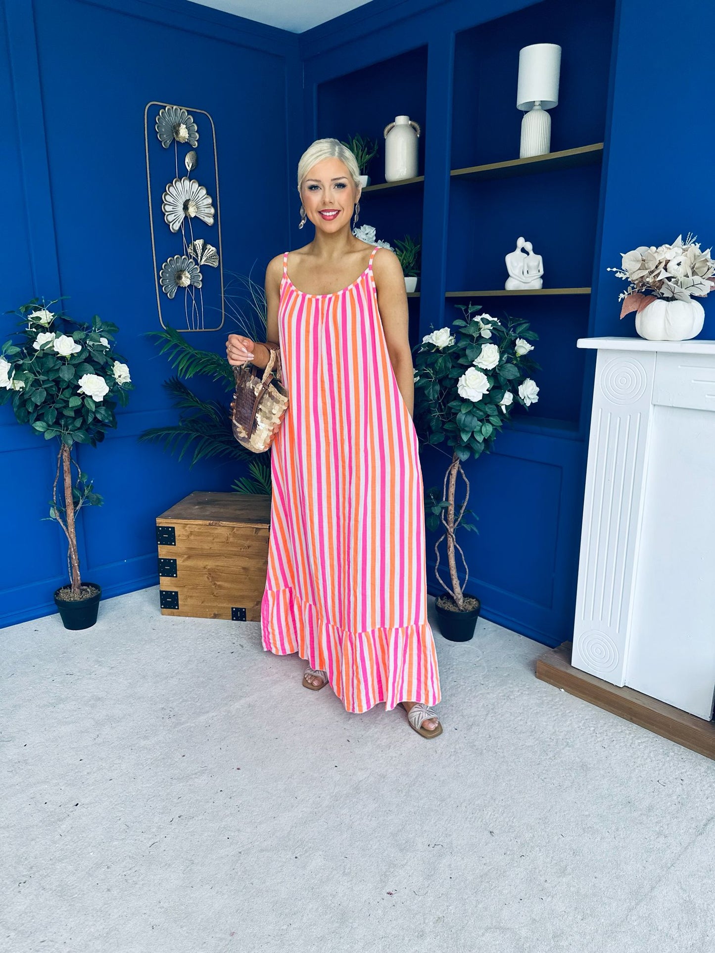 Fleur Striped Para Maxi Dress Dress Orange