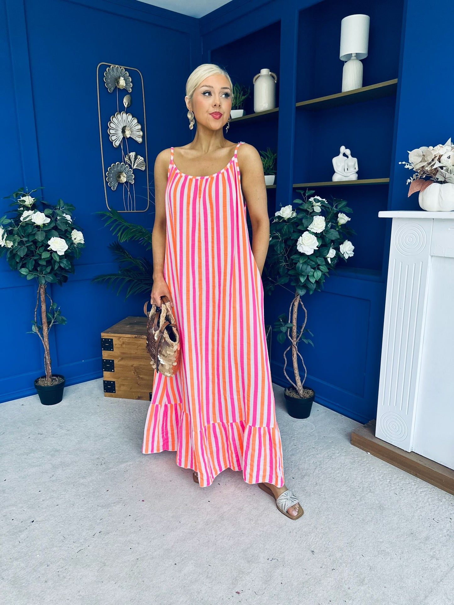 Fleur Striped Para Maxi Dress Dress Orange