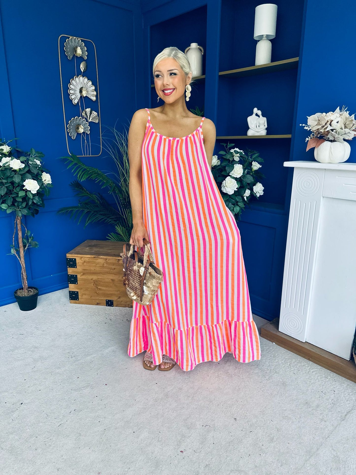 Fleur Striped Para Maxi Dress Dress Orange