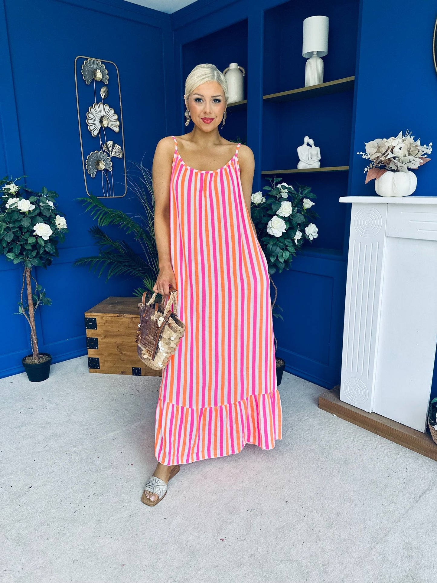 Fleur Striped Para Maxi Dress Dress Orange