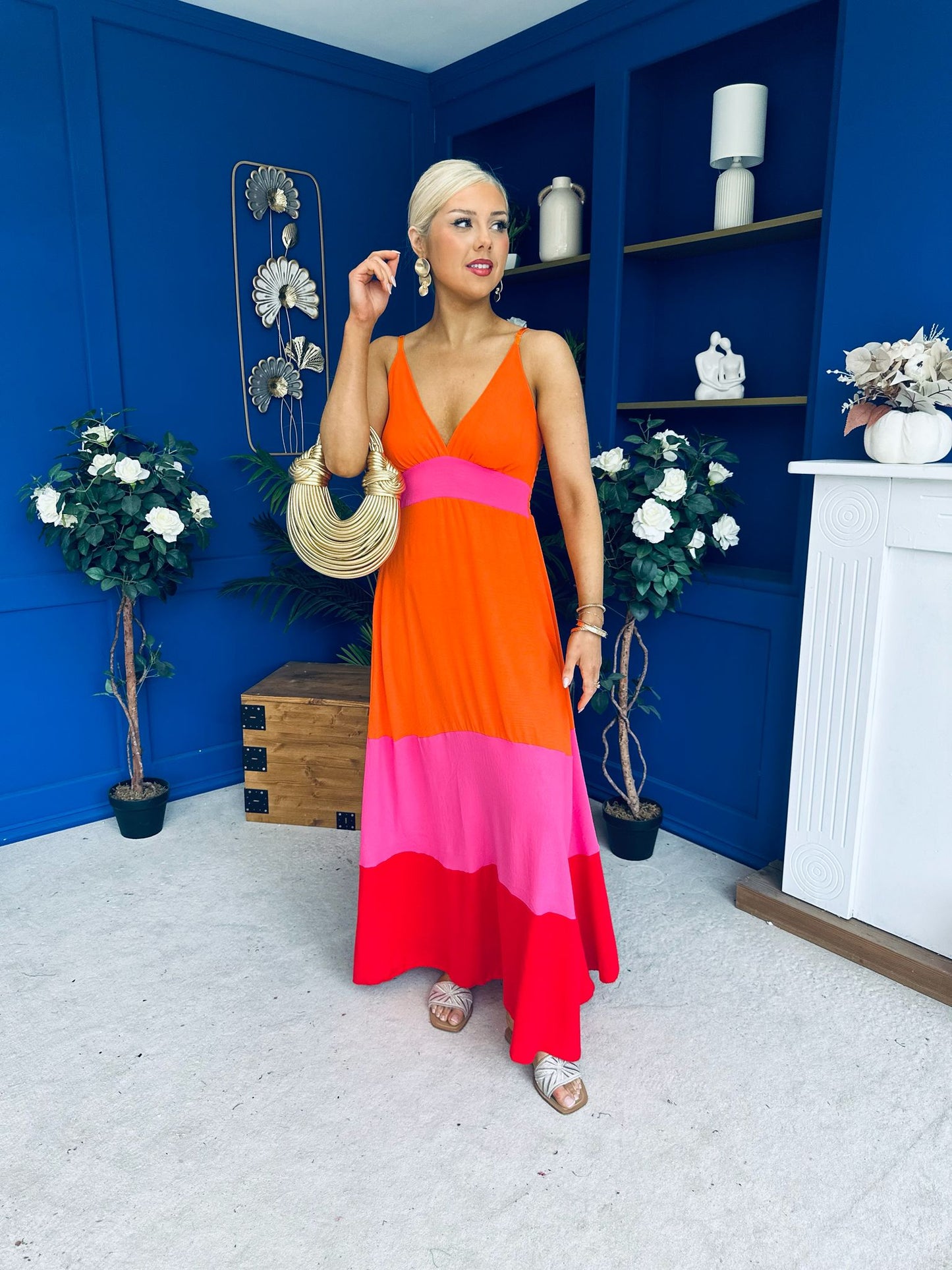 Ellen Block Colour Maxi Dress Amber
