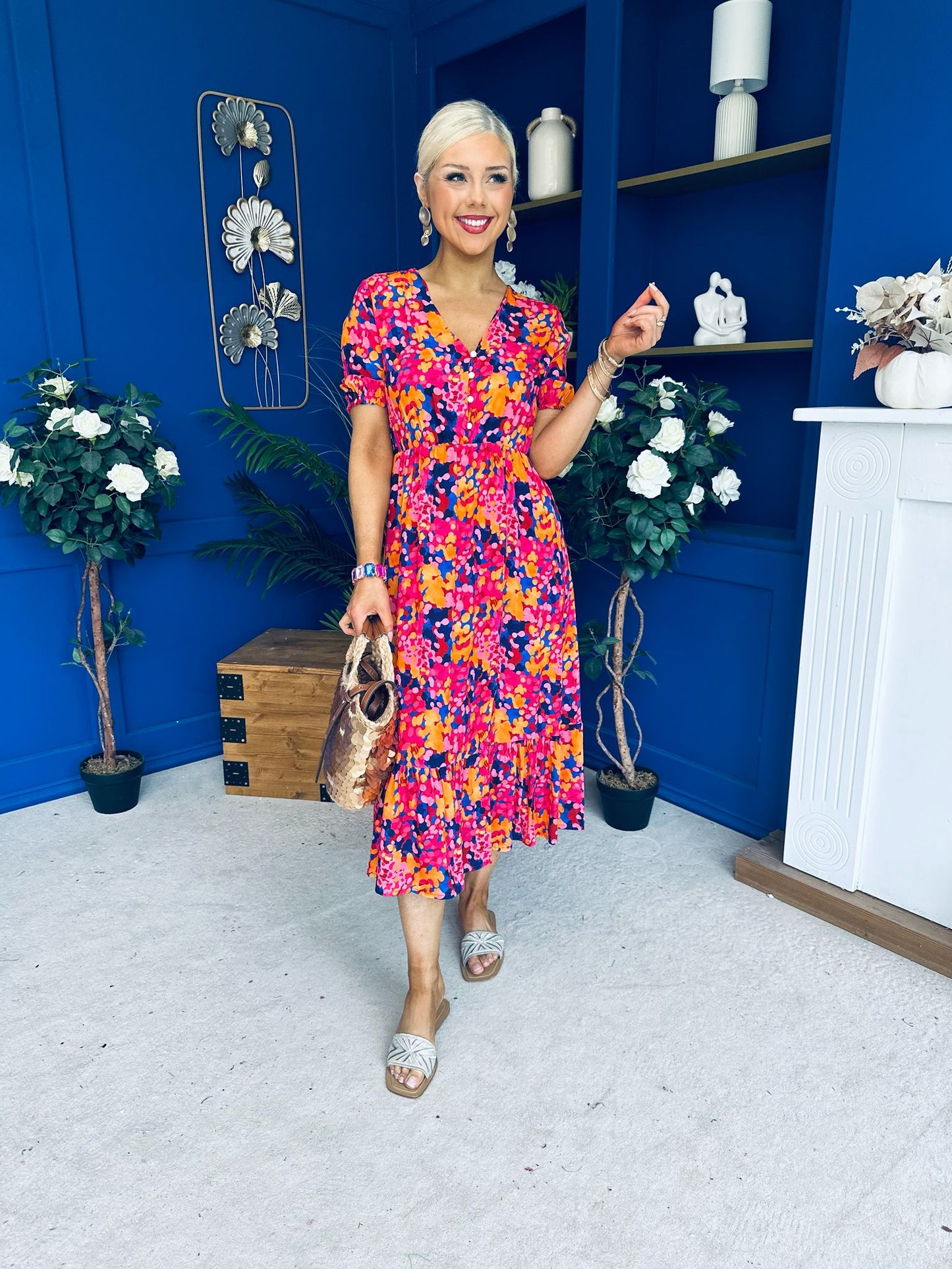Bonnie Printed Split Leg Midi Dress Multi