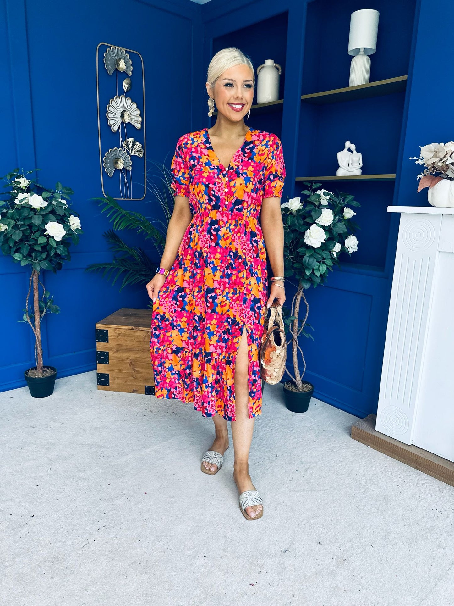 Bonnie Printed Split Leg Midi Dress Multi