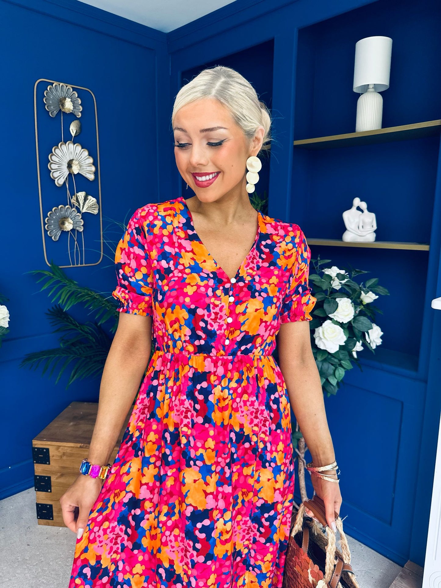 Bonnie Printed Split Leg Midi Dress Multi