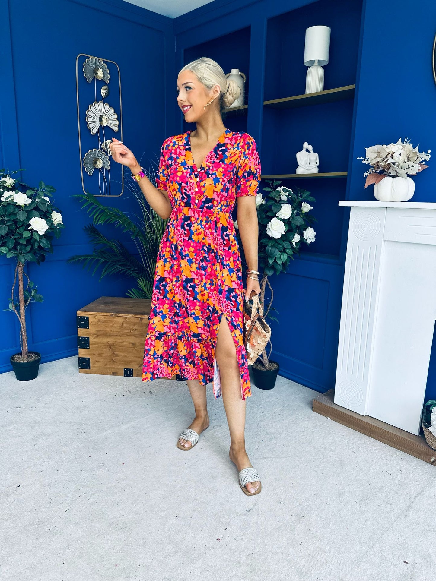 Bonnie Printed Split Leg Midi Dress Multi