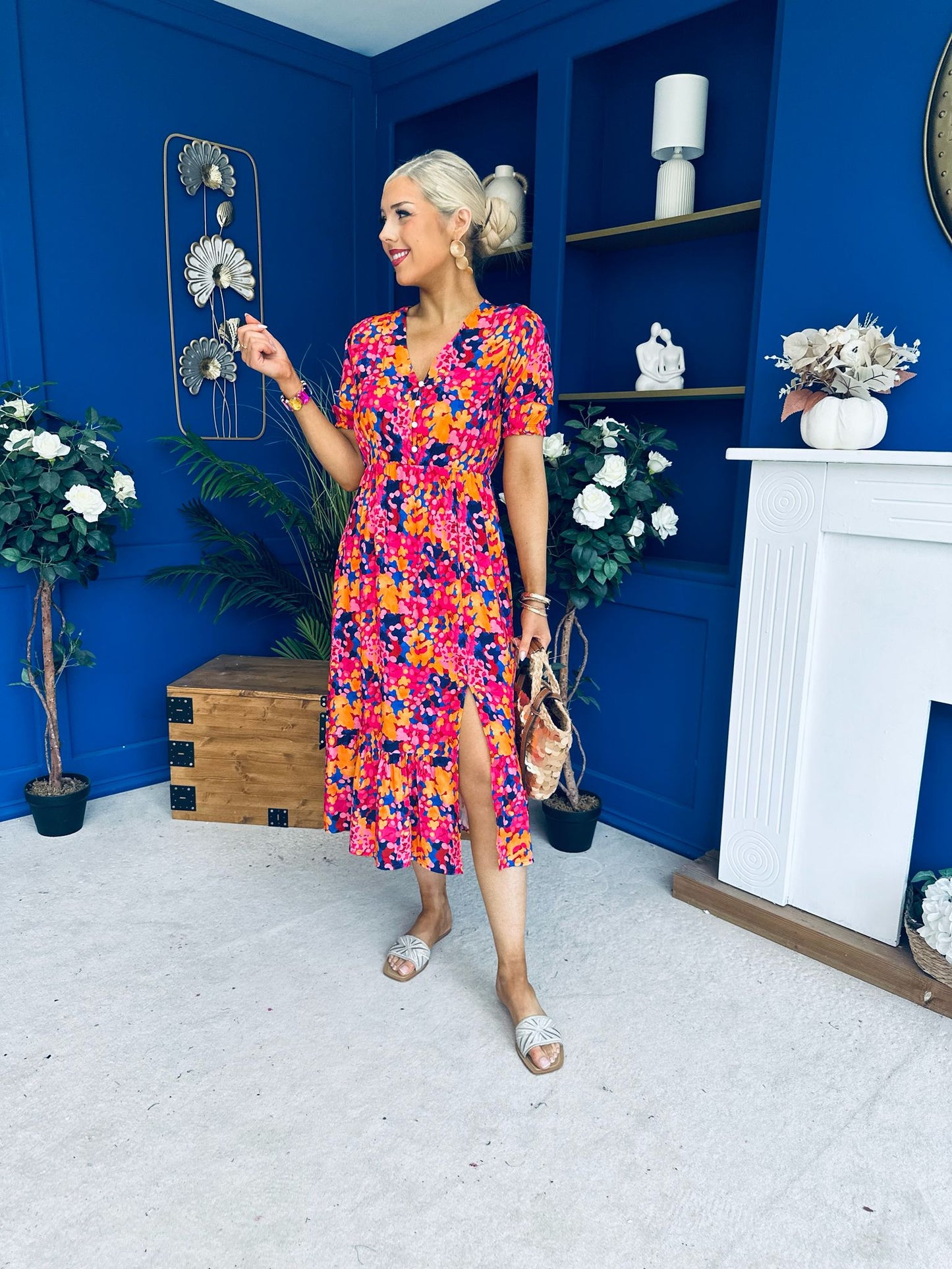 Bonnie Printed Split Leg Midi Dress Multi