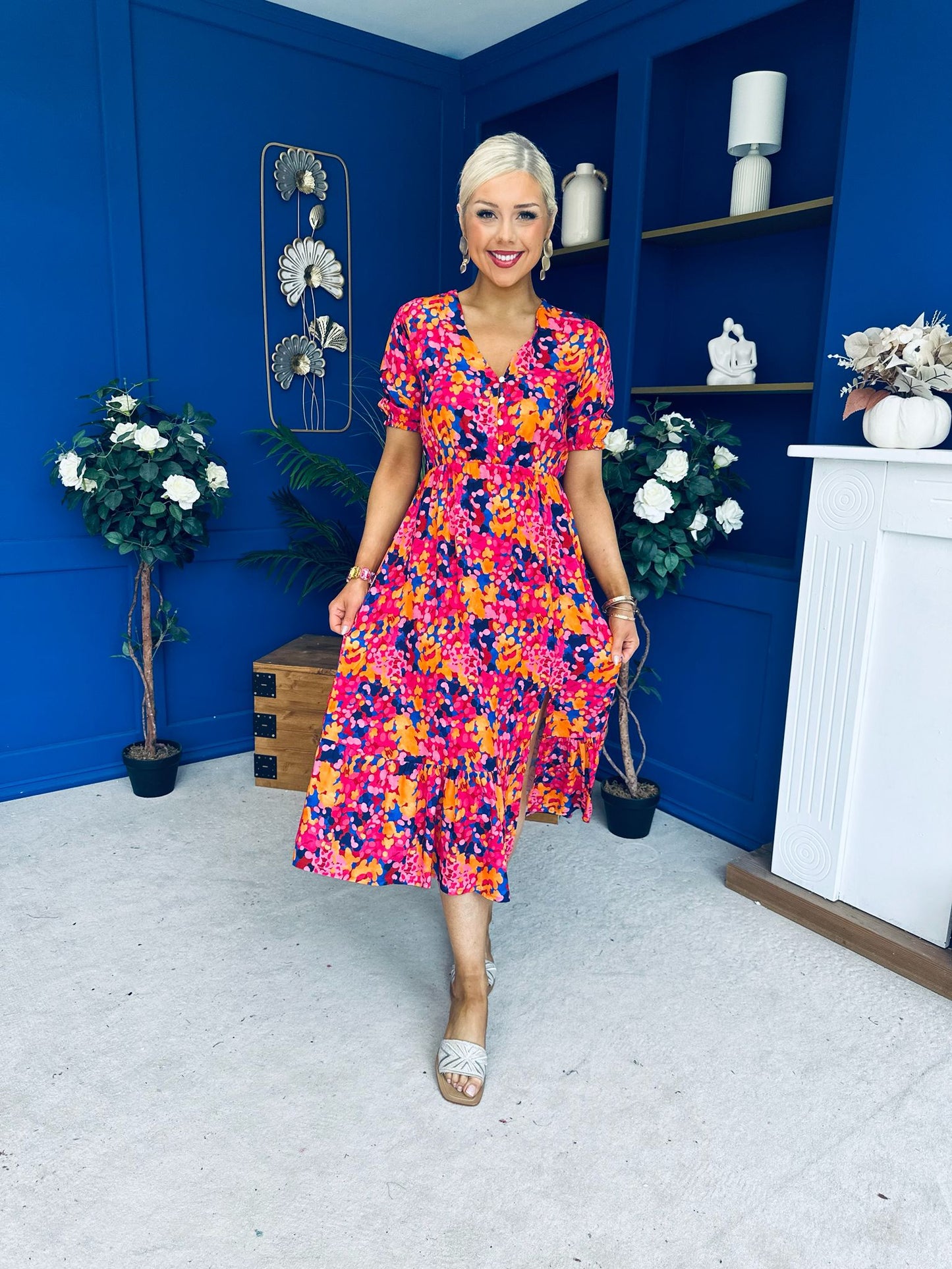 Bonnie Printed Split Leg Midi Dress Multi