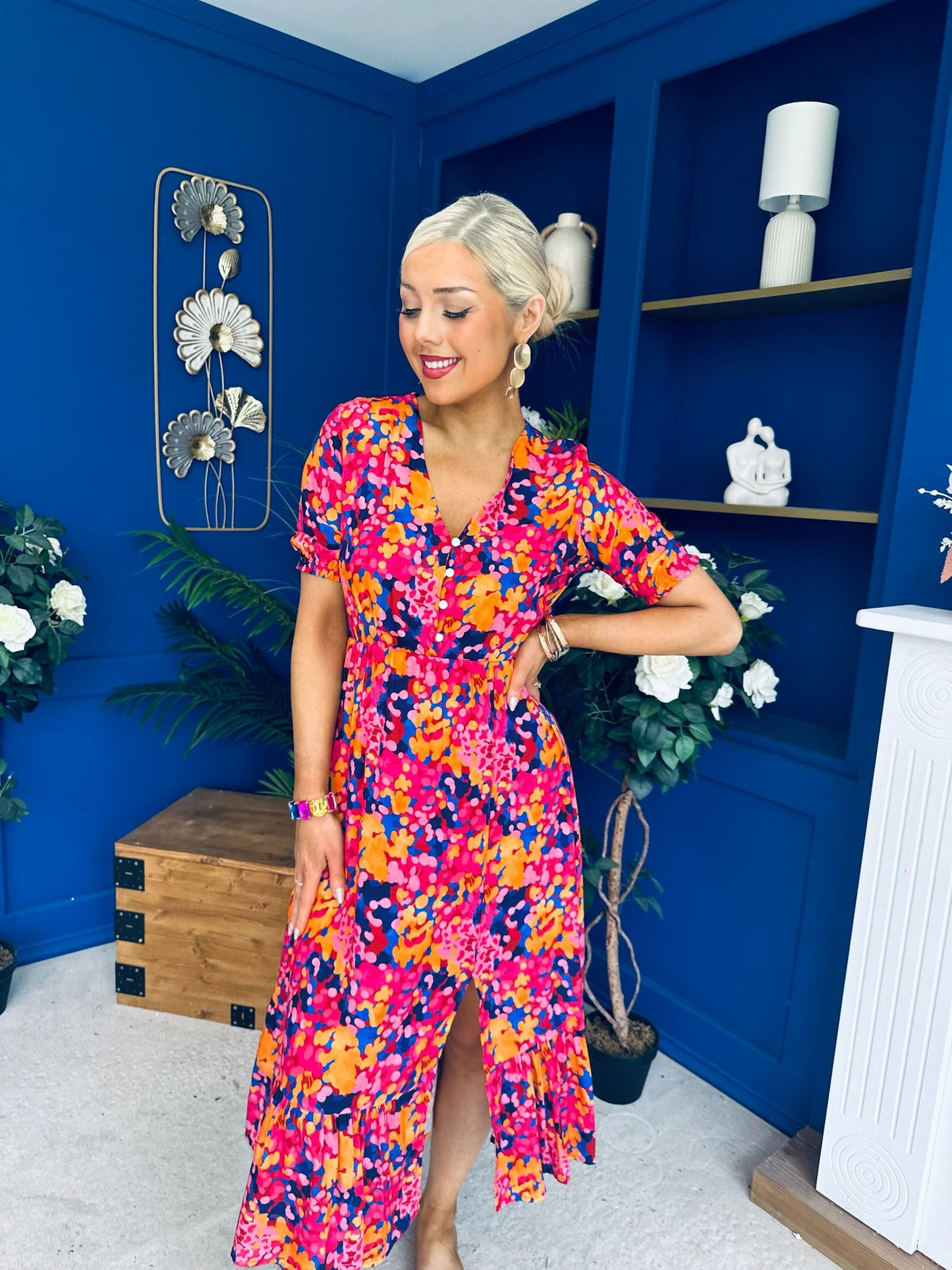 Bonnie Printed Split Leg Midi Dress Multi