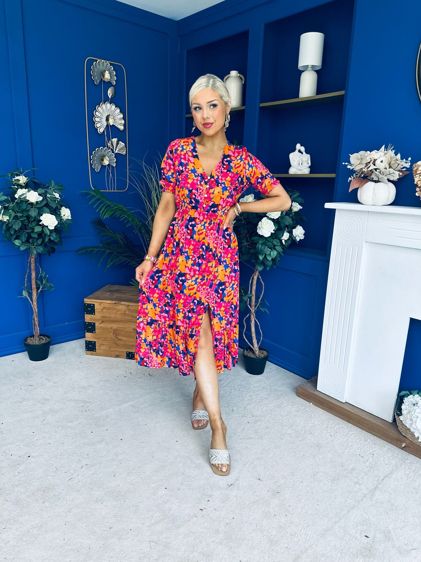Bonnie Printed Split Leg Midi Dress Multi