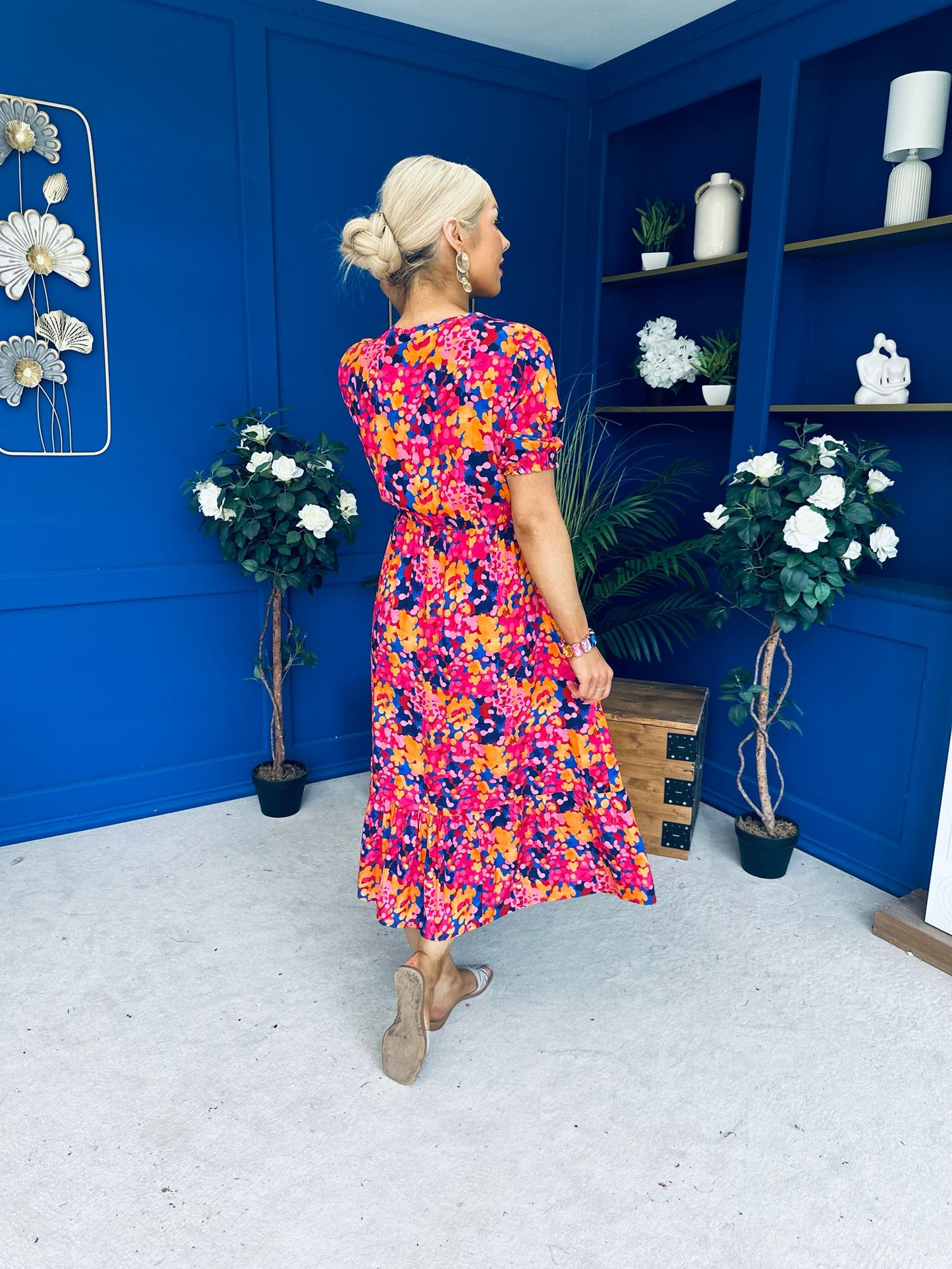 Bonnie Printed Split Leg Midi Dress Multi
