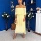Aileen Pleated Bardot Midi Dress Yellow